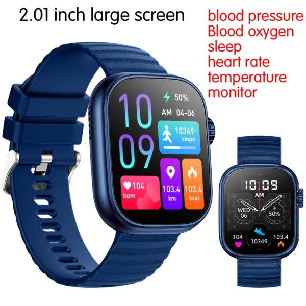 Smart Watch Bracelet 2.01 AI Voice Sleep Heart Rate Blood Pressure Bluetooth Phone Music Fitness Women Men 100+ Sport Mode Watch