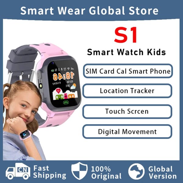 Smart Watch S1Kids Gift Boys Girls Watches Sim Card Call Smart Phone With Light Touch Screen Sport English LBS Location Tracker