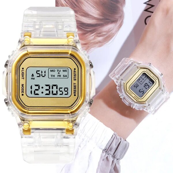 Sport Digital Watch For Kids Fashion Luminous LED Electronic Wrist Watch Transparent Silicone Watchband Casual Boys Girls Clock