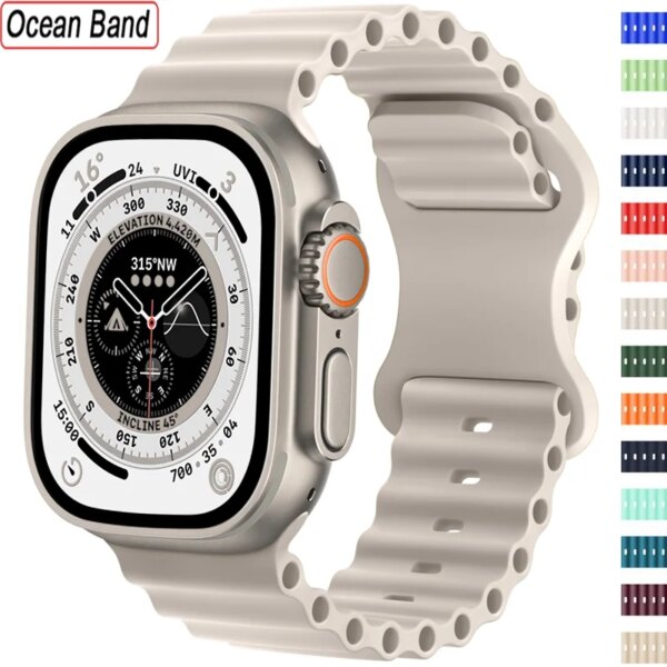 Sport Ocean strap For Apple watch band 44mm 45mm 40mm 41mm 38-42mm silicone bracelet iWatch series 8 7 6 5 4 3 se 9 Ultra 2 49mm