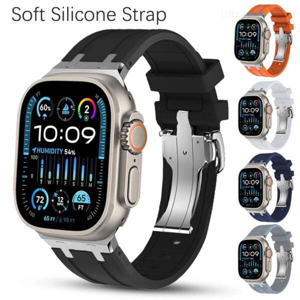 Sport Silicone Strap For Apple Watch Ultra 2 49mm Series 9 8 7 41 45 Rubber Band For iWatch 6 5 4 se 42 44 38 40mm Soft Bracelet