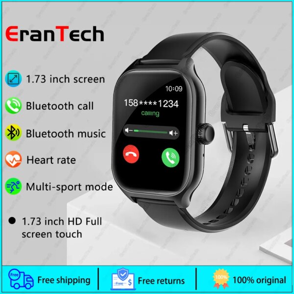 Square Smartwatch for Men and Women with Bluetooth Calling, Heart Rate, 1.73\