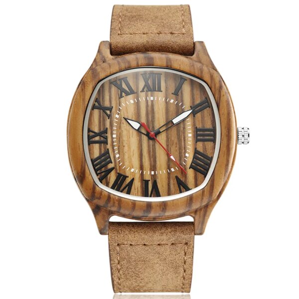 Square Wood Watch For Men Roman Numerals Stripe Luxury Quartz Wristwatches Men Women With Leather Strap Relogio Masculino