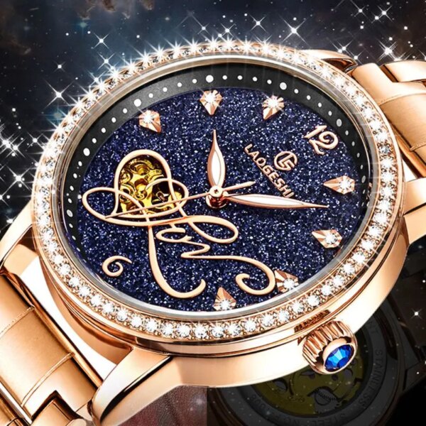 Star Crystal Diamond Female Women Hollow Rose Clock Top Brand Luxury Fashion Waterproof Lady Watch Women's Mechanical Watches