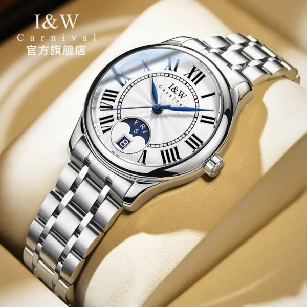 Switzerland I&W Carnival Luxury Brand Japan MIYOTA Automatic Mechanical Women's Watches Diamond Dual Calendar Ladies Clock 717L