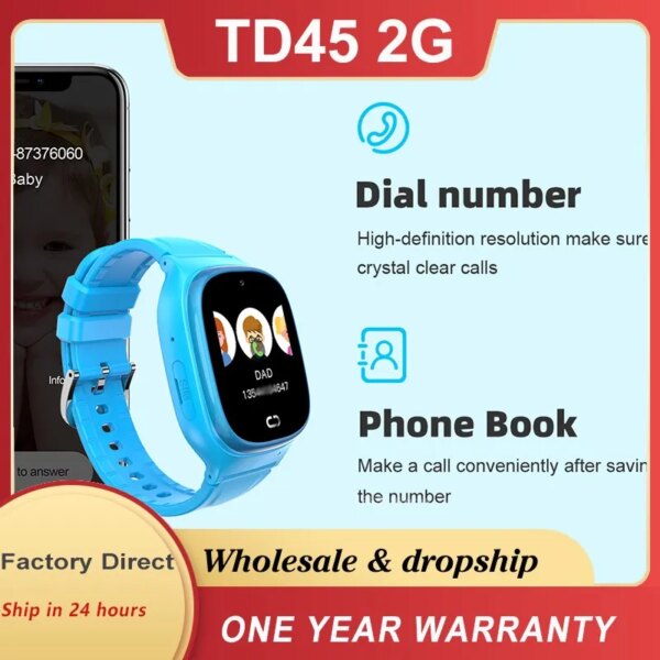 TD45 2G Sim Card Children's Smart Watch SOS LBS Phone Watch Smartwatch For Kids Photo Waterproof IP67 Kids Gift