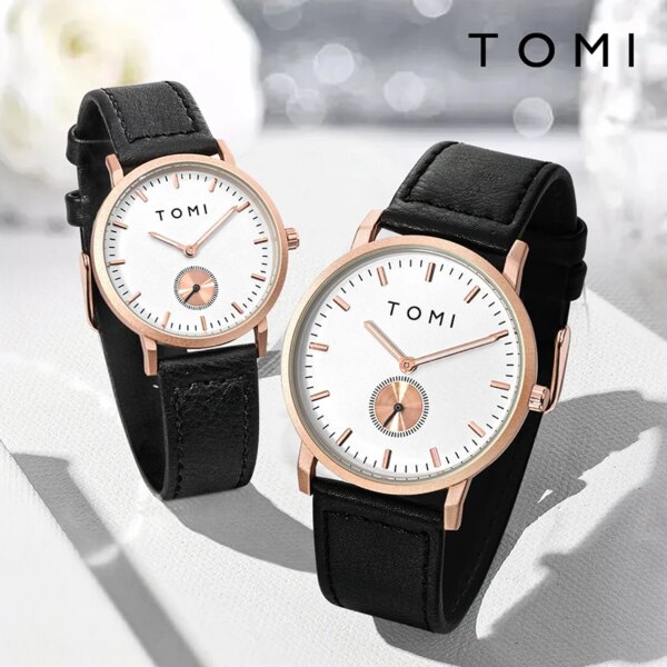 TOMI Classic Simple Couple Quartz Watch Leather Strap Rose Gold Fashion Men's And Women's Watch Casual Business Watch Clock Gift