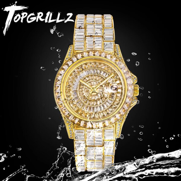 TOPGRILLZ 2022 New Mens Luxury Watch Top Brand Full Micro Pave CZ Stainless Steel Watches Hip Hop Fashion Jewelry For Party Gift