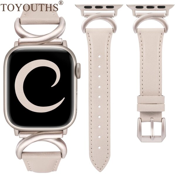 TOYOUTHS Leather Band for Apple Watch Band 41mm 40mm 38mm Women Slim Strap with C-Shape Buckle for iWatch 9/8/7/6/5/4/3/2/1/SE