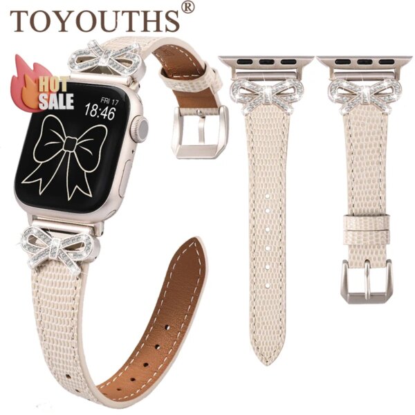 TOYOUTHS Soft Leather Watch Band For Apple Watch 49mm 44mm 40mm 45mm 42mm Replacement Wrist Straps For IWatch Series 9 7 SE 6 8