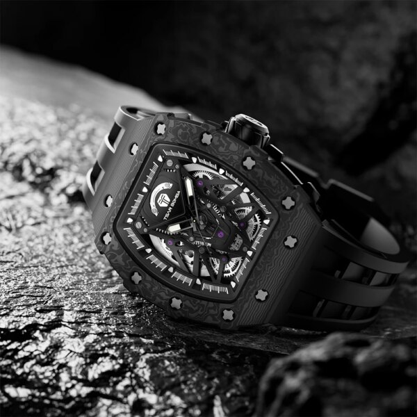 TSAR BOMBA Carbon Fiber Mechanical Watch Sapphire Crystal Mirror 50M Waterproof Luminous Watch