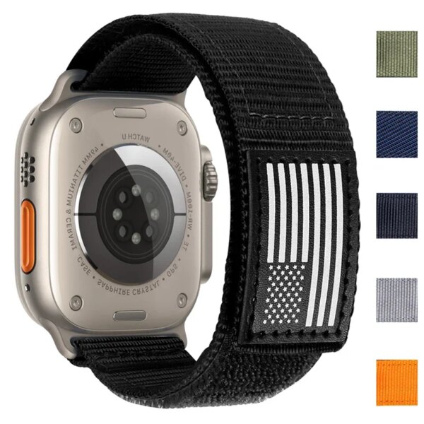 Tactical Nylon Sports Strap for Apple Watch ultra band 2 1 49mm 41mm 45mm 44mm 42mm Loop Band for iwatch 9 8 se 7 6 5 4 40 38mm