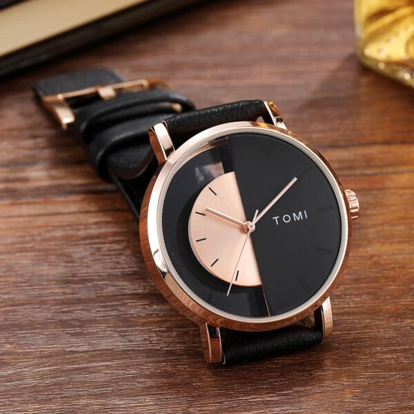 Tomi Creative Quartz Men's Women's Watch Unique Unilateral Transparent Dial Couple Watch Leather Strap Gifts for Man Woman New