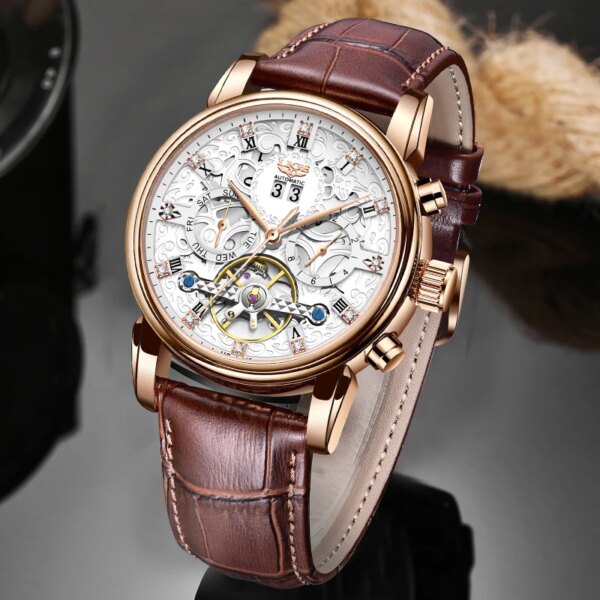 Top Brand Luxury LIGE New Automatic Tourbillon Watch for Men Mechanical Skeleton Tourbillon Mens Watches Waterproof  Steel  Stra