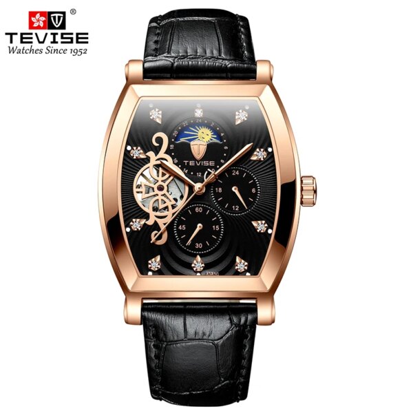 Top Brand Men's Mechanical Watch TEVISE 8383C Business Men's Waterproof Automatic Watch Carved Hollow Window Moon Phase Zircon