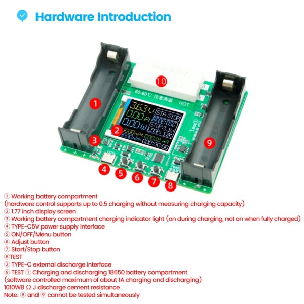 Type-C LCD Display Battery Capacity Tester MAh MWh Lithium Battery Digital Battery Power Detector Module 18650 Battery Tester