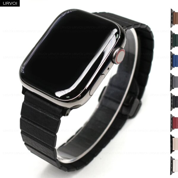 URVOI Band for Apple Watch Series 9 876 SE 54 PU leather loop strap for iWatch magnet D buckle design stylish wristband fashion