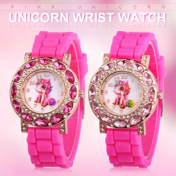 UTHAI CQ19 Children watch Quartz Wrist watches for Girls Cartoon Beast horse Kids Child Silicone strap Gift present Rose red