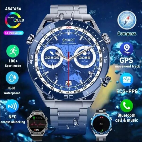 Ulitmate Design Smart Watch Three Buttons 1:1 Men Women NFC ECG+PPG Bluetooth Call Smart Island GPS Trackers Compass Sport Watch