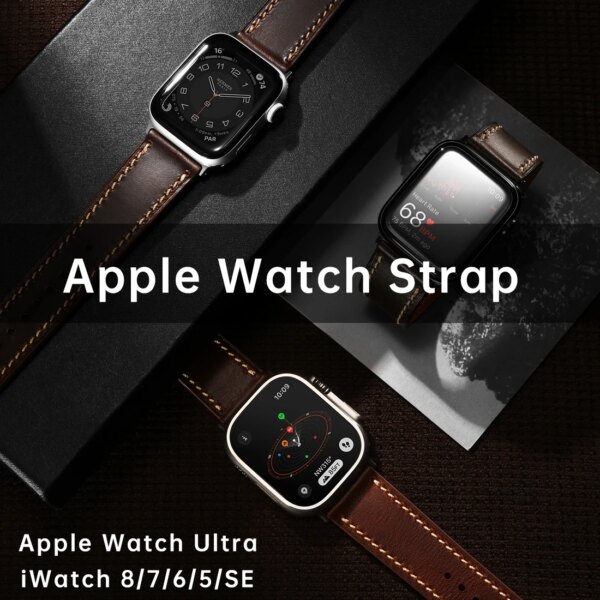 Vintage Leather Strap For Apple Watch Ultra 2 49mm & Apple Watch Band Series 9 8 7 6 5 SE 45mm 44mm 41mm 40mm Watchbands