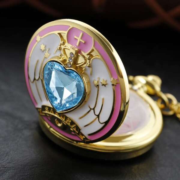 Vintage Sapphire Charming Girl Warrior Unisex Fashion Quartz Steam Punk Pocket Watch Women's Necklace Pendant with Chain Gift