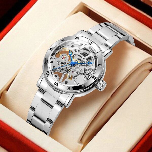 WINNER Fashion Business Mechanical Watch for Women Luxury Brand Skeleton Elegant Ladies Watches Stainless Steel Strap Unisex