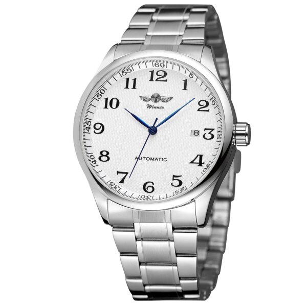 WINNER Fashion Men's and Women's Watch Stainless Steel Strap White Dial Automatic Mechanical Watch