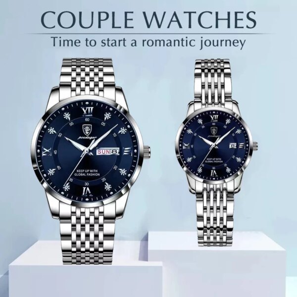 Watch Sets For Her And Him Diamond Business Stainless Steel Male Female Wristwatches Couple Items For Lovers Relogio Masculino