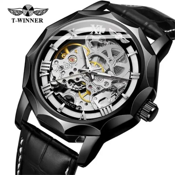 Winner 199L Guangzhou Brand Carved Watches Fully Automatic Men Hollowed Fashion Leather Mechanical Weistwatches Luxury 2023