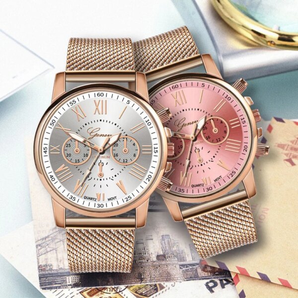 Women Fashion Quartz Watch Luxury Brand Women Watches Casual Simple Rose Gold Mesh Stainless Steel Wrist Watches Zegarek Damski