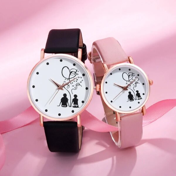 Women Men Fashion Trend Simple Love Digital Stainless Steel Leather Quartz Couple Watch Romantic Happiness Valentine's Day Sift