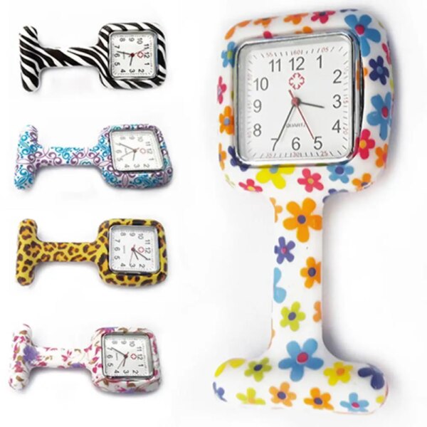 Women's Nurse Watches Silicone Square Printed Style Quartz Watch Clip Fob Brooch Pendant Pocket Hanging Doctor Movement Watch