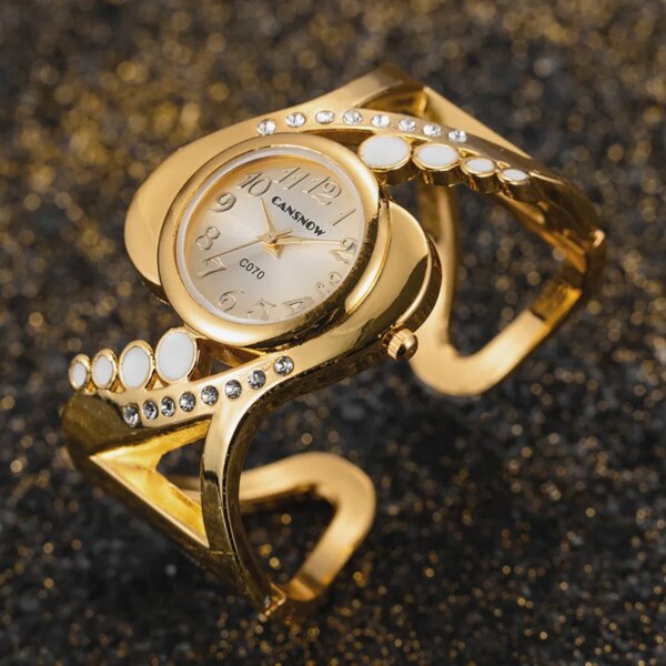 Women's Watches Luxury Fashion Brand Bangle Gold Watch Steel Rhinestone Quartz Wrist Watches for Women Montre Femme