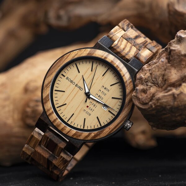 Wood Watch BOBO BIRD Men's Quartz Wristwatches Display Date Week Timepieces For Men Reloj Hombre Great Gift Custom Dropshipping