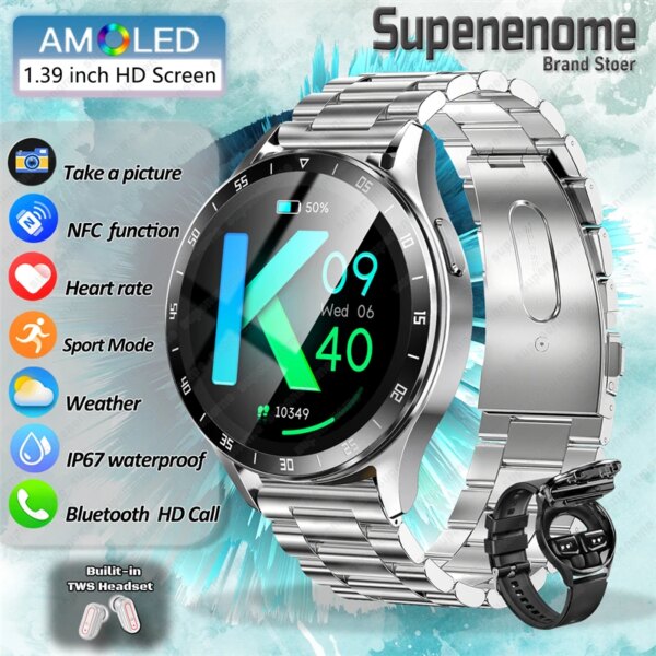 X10 Headset Smart Watch Men TWS 2 in 1 Wireless BluetoothCall Earphone Blood Pressure Heart Rate Testing Health Sport Smartwatch