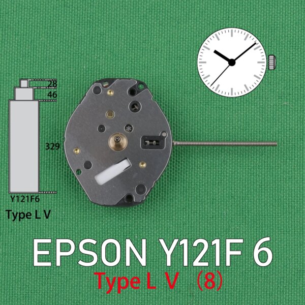 Y121 movement EPSON Y121F6 Watch Quartz Movement Longer pipe Y121-8 S.EPSON CORP NO JEWELS The number written afterwards is 8