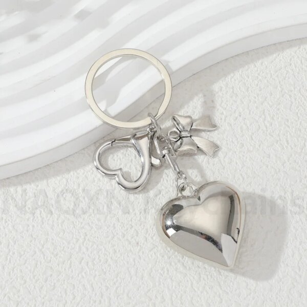 Y2k Big Heart Keychain Plastic Silver Color Key Ring For Women Girls Friendship Gift Car Handbag Decoration Handmade Jewelry Set