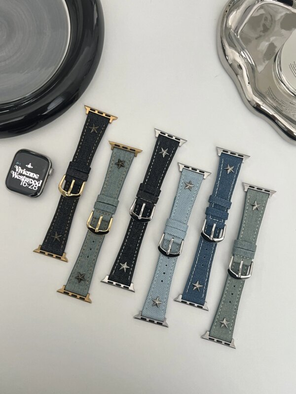 Y2k Denim Creative Design Canvas Band For Apple Watch 9 8 7 6 SE  5 4 3 Girl Bracelet Strap For Apple Watch 41 40 38 44 45 49mm