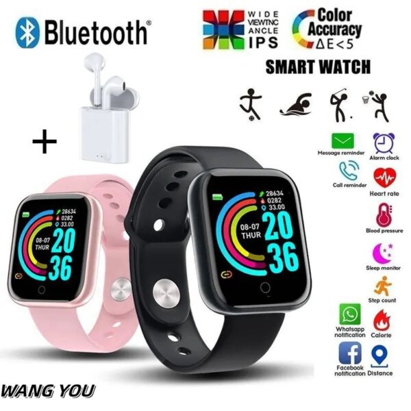 Y68 Smart Watch Men Women Bluetooth Digital Watch Sports Pedometer I7S Wireless Bluetooth Headsets D20 Smart Bracelet