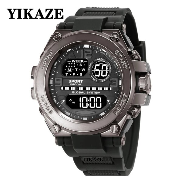 YIKAZE Men Watch Military Sports Watches Multifunction Alarm Chrono Clock 3Bar Waterproof Men's Digital Electronic Wristwatch