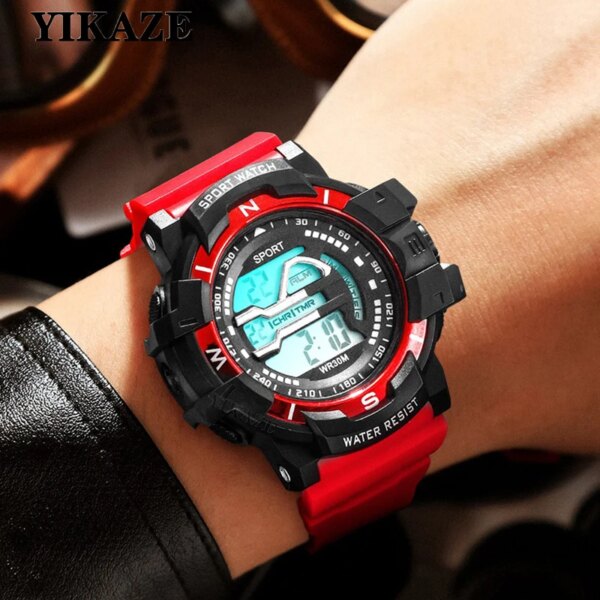 YIKAZE Men's Sports Watches Waterproof Digital Watch Alarm Clock Man Student Multifunction Military Sport Electronic Wristwatch