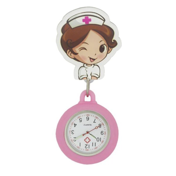 YiJia Lovely Cartoon Retractable Badge Reel Nurse Pocket Watch with Colorful Rubber Shell for Medical Wokers