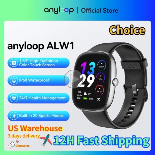 anyloop ALW1 Smart Watch 20+Sports Modes Bluetooth Call Smartwatch 1.69\