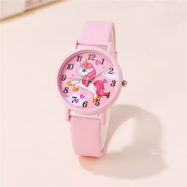 cute pink pu leather band unicorn Children's cartoon watch