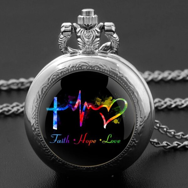 faith hope love Quartz Pocket Watch Women Men Fashion Glass Dome Necklace Unique Pendant Silver Clock Watch Gift Accessories