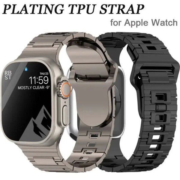 lating Rubber Strap Band for Apple Watch Ultra 2 49mm 45mm 41mm 44mm 42mm 40mm Titanium Color Bracelet Iwatch 9 8 7 6 5 4 3 Se