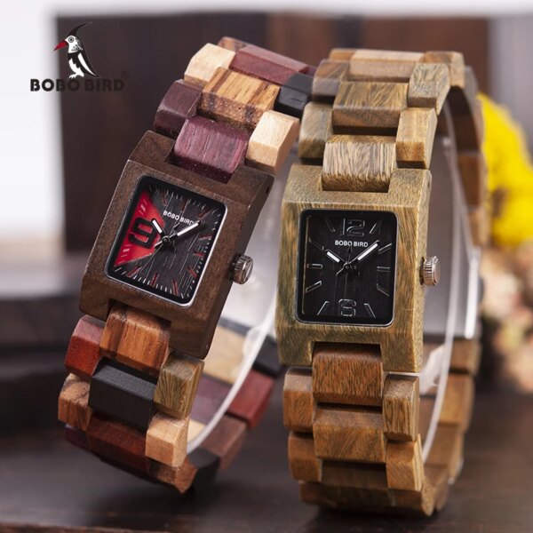 relogio femino BOBO BIRD Wooden Women Watches Small Dial Elegant Colorful Band Quartz Wrist Watch For Ladies Christmas Gift