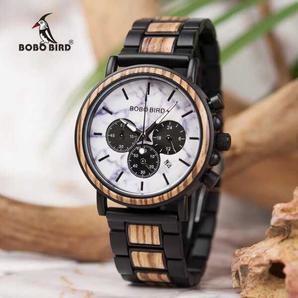 relogio masculino BOBO BIRD Watch Men Luxury Stylish Wood Watches Timepieces Chronograph Military Quartz Custom Men's Gift