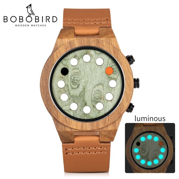 relogio masculino BOBO BIRD Wood Men Watch Unique Luminous 12 Holes Timer Design Sports Casual Watches Great Men's Gifts