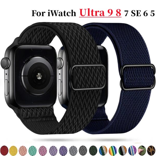 straps For Apple Watch band 44mm 49mm 45mm 41mm 40mm 38mm 42mm correa Adjustable Elastic Bracelet iwatch 8 SE 7 6 5 9 Ultra 49mm